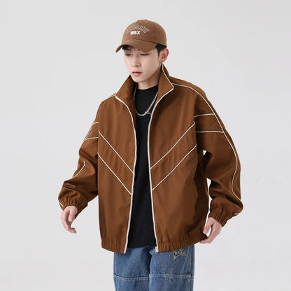 mens casual jackets oversized outdoor stand collar baseball coat spring casual varsity coat running fashion windbreaker unisex unique default style 3825