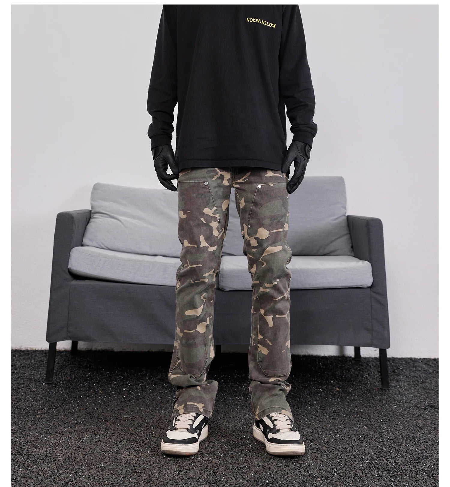 mens hip hop streetwear denim pants fashion camouflage pants 2023 harajuku cotton zipper joggers slim fit jeans trousers pants unique joggers style 1709