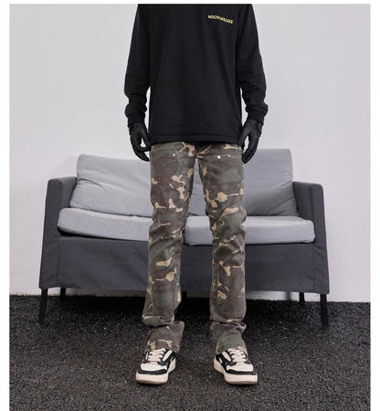 mens hip hop streetwear denim pants fashion camouflage pants 2023 harajuku cotton zipper joggers slim fit jeans trousers pants unique joggers style 1709