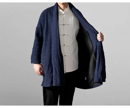 men autumn winter thick fleece liner loose casual punk gothic long cardigan trench coat streetwear kimono robe jacket outerwear unique default style 1006