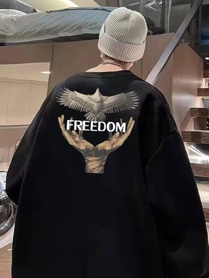 Dove Of Freedom Graphic Printed Men's Crewneck Hoodies Hip Hop Fashion Pullover Sweatshirts Hombre Y2K Streetwear Fleece Clothes Street King Limited