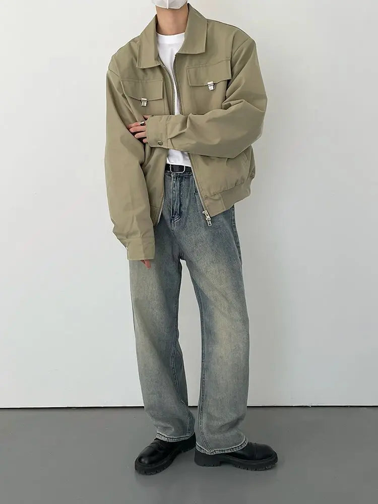 Autumn and Winter Korean Style Season Fashionable Retro Airplane Jacket Men's Loose Street Y2K Niche Shoulder Pad Lapel Jacket Street King Limited