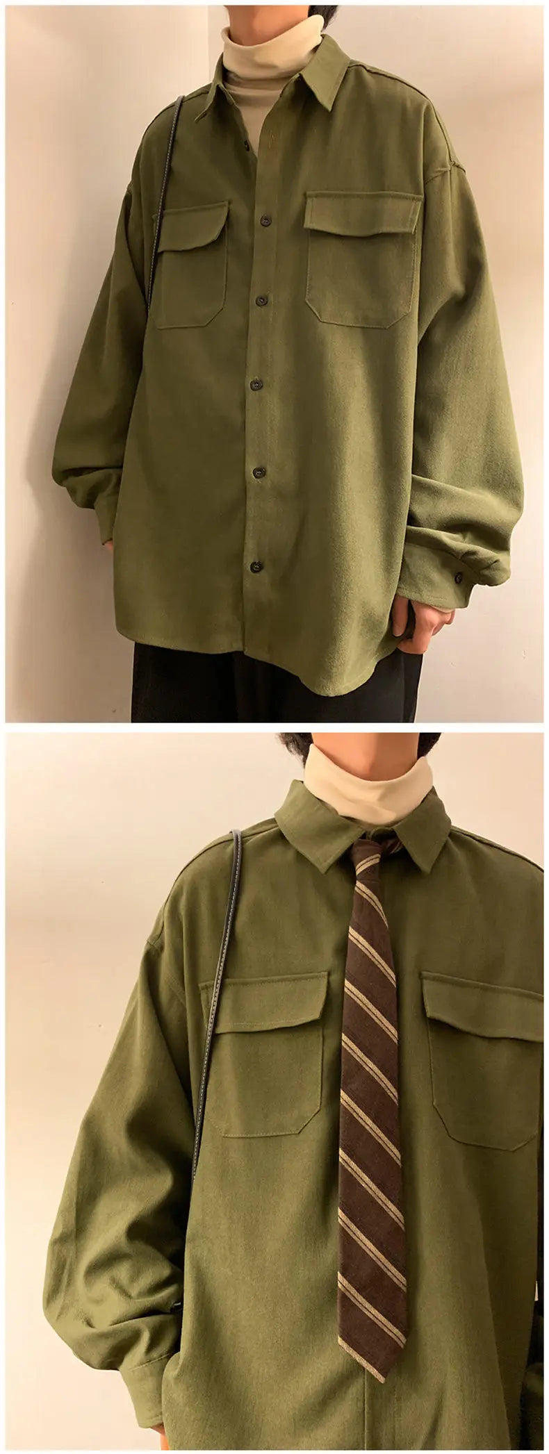 Spring Long Sleeved Shirt Men Fashion Retro Pocket Shirt Men Japanese Streetwear Loose Casual Shirt Mens Vintage Shirts M-3XL Street King Limited