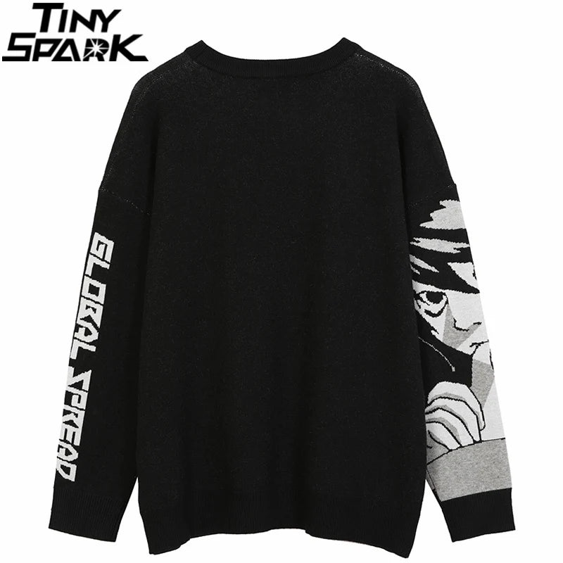 Mens Hip Hop Streetwear Harajuku Sweater Vintage Retro Japanese Style Anime Girl Knitted Sweater 2023 Autumn Cotton Pullover Street King Limited