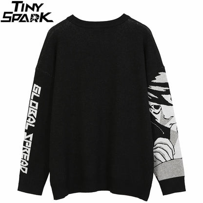 Mens Hip Hop Streetwear Harajuku Sweater Vintage Retro Japanese Style Anime Girl Knitted Sweater 2023 Autumn Cotton Pullover Street King Limited