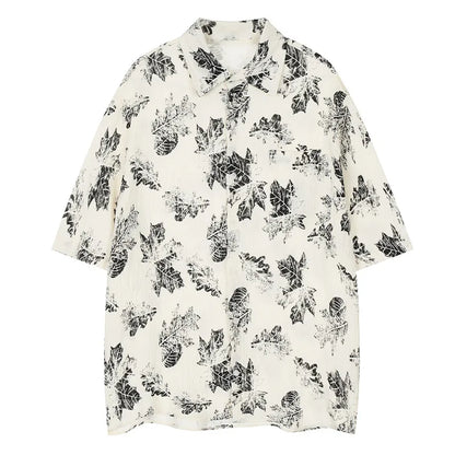 Men Shirts Maple Leaf Print Short Sleeve Shirt Japanese Retro Oversized Blouse Coat Summer Thin Casual Vacation Tops Unisex Street King Limited