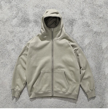 Streetwear Solid Color Ninja Zipper Hoodies Men's Fleece Turtleneck Cardigan Outdoor Oversized Hoody Plus Velvet Charge Coat Street King Limited