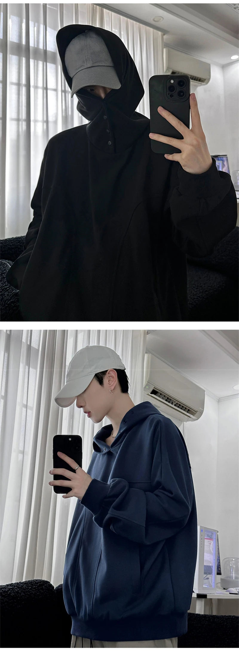 Streetwear Autumn Fleece Button Up Neck Hip Hop Sweatshirts For Men Solid Color O Autumn Fleece Button Up Neck Hip Hop Sweatshirts For Men Solid Color Oversized Y2K Hoodies High Street Fashion Hooded Tracksuit Fashion Sweater Jacket With Graphic Design For Men