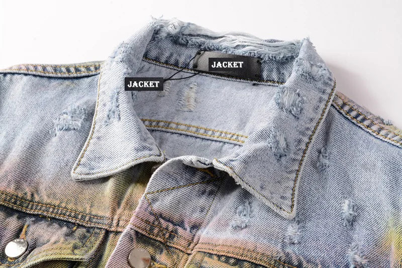 new 2023 gentleman men long chemist embroidered coconut graffiti denim baseball coats jackets abstract digital coat warm 72 vintage washed jeans