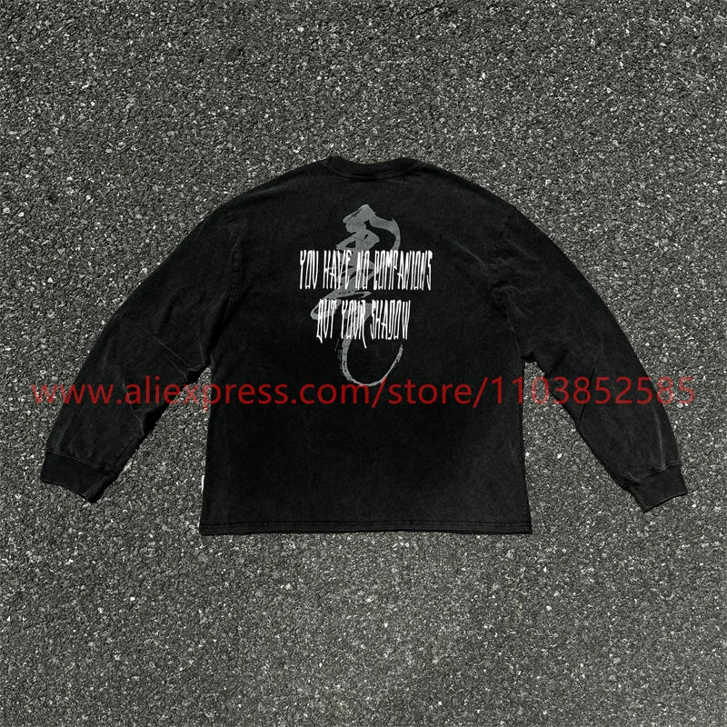 Autumn Vintage Long Sleeve T-shirt Heavy American West Coast Street Graffiti Hip Hop Style High Street Oversize Printed Washed Street King Limited