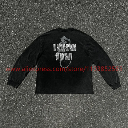 Autumn Vintage Long Sleeve T-shirt Heavy American West Coast Street Graffiti Hip Hop Style High Street Oversize Printed Washed Street King Limited