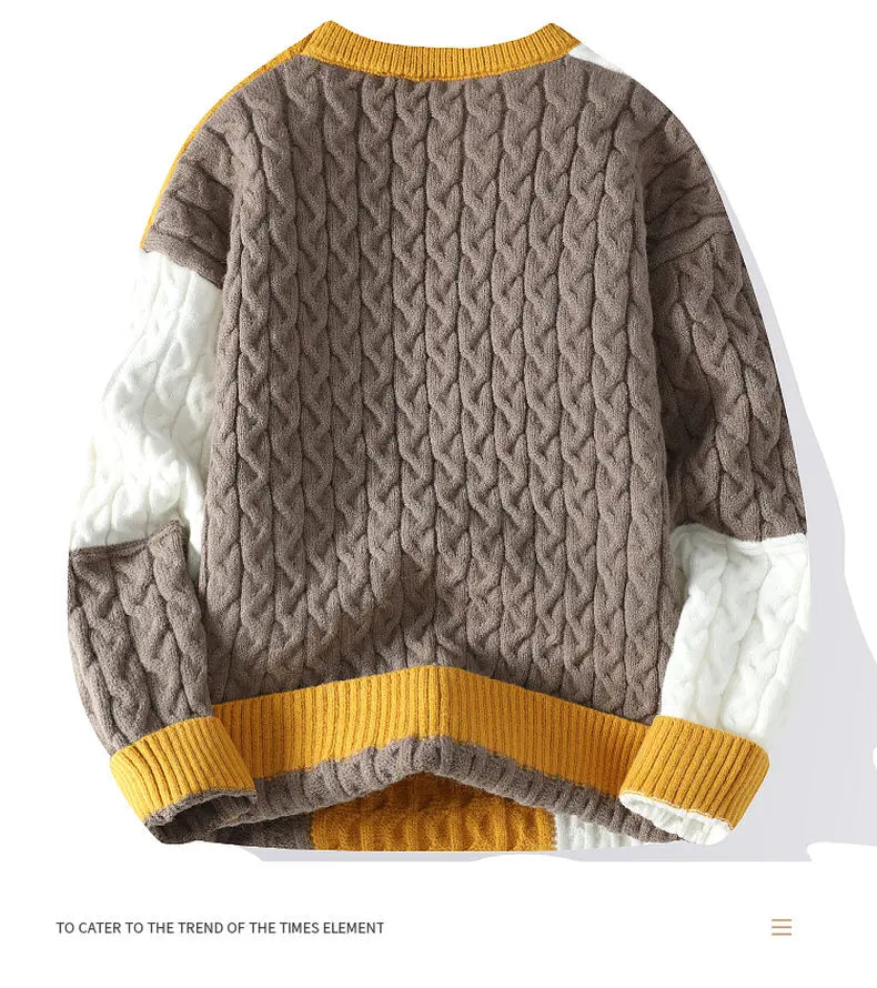 Autumn Men's Twist Braid Sweater Fashion Pullovers Winter Thick Knit Sweaters Streetwear Solid Warm O Neck Jumper Pullover Street King Limited