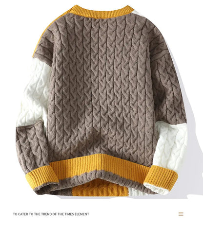Autumn Men's Twist Braid Sweater Fashion Pullovers Winter Thick Knit Sweaters Streetwear Solid Warm O Neck Jumper Pullover Street King Limited