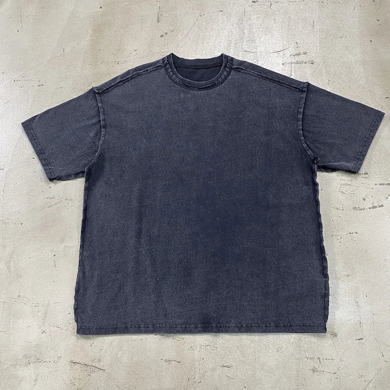 2024 Summer New Washed Oversized Tshirt Worn Out Retro Distressed Tee Raw Edge Men's Cotton Short Sleeved Tie Dyeing T-shirt Street King Limited