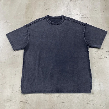 2024 Summer New Washed Oversized Tshirt Worn Out Retro Distressed Tee Raw Edge Men's Cotton Short Sleeved Tie Dyeing T-shirt Street King Limited