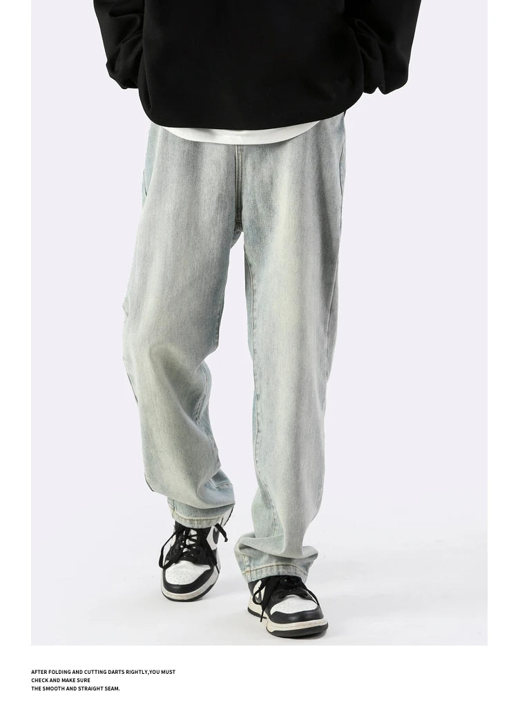 fashion loose streetwear denim basic pants unisex casual zipper jean pant hip hop trousers joggers men straight jeans traf homme streetwear sweatpants