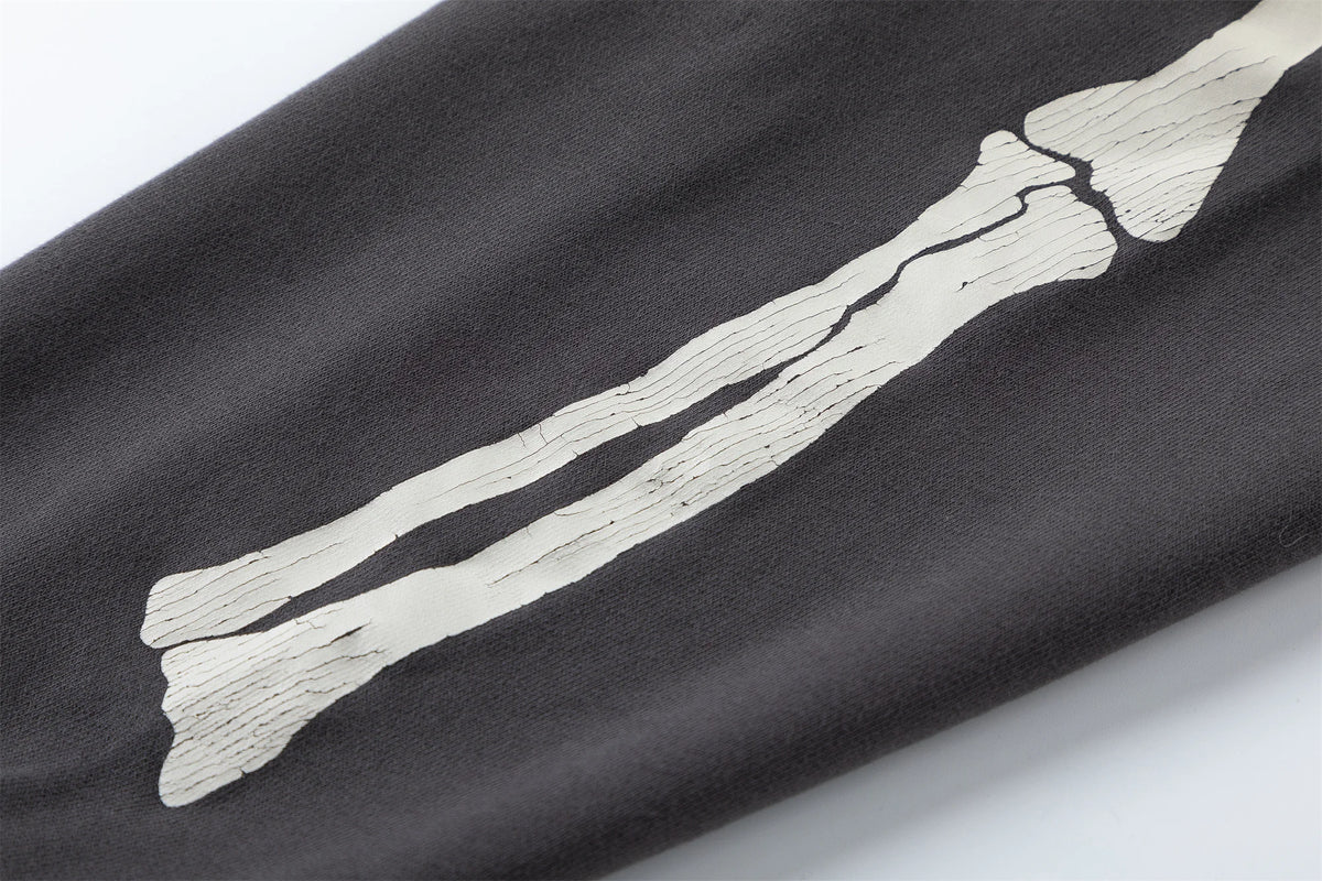 2024 SM Skeleton Rib Cracked Printed Hoodie High Street Washed Outdated Couple Loose Hoodies Street King Limited