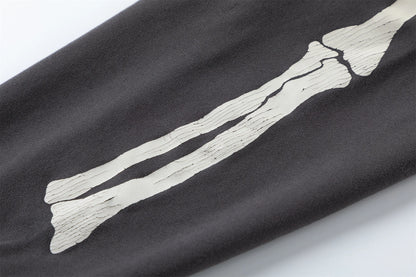 2024 SM Skeleton Rib Cracked Printed Hoodie High Street Washed Outdated Couple Loose Hoodies Street King Limited