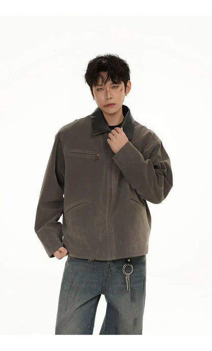 2025 american streetwear retro leather collar bomber jacket men loose casual fashion short cargo jacket spring autumn coat unique cargo style 449
