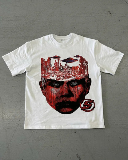 Y2K fashionable gothic punk devil pattern printed T-shirt men's streetwear casual loose versatile oversized tops for couples Street King Limited