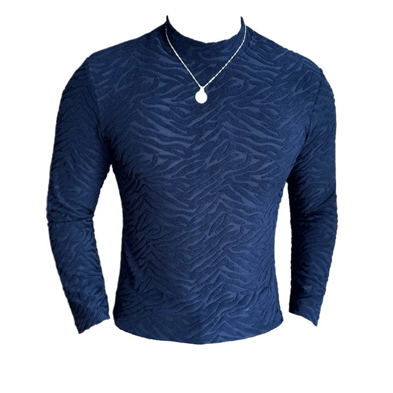 Semi-turtleneck Stretch Slim Fit T Shirt Men Long Sleeve Thicken Velvet Tiger-pattern Bottom T-shirt Business Casual Tshirt Street King Limited