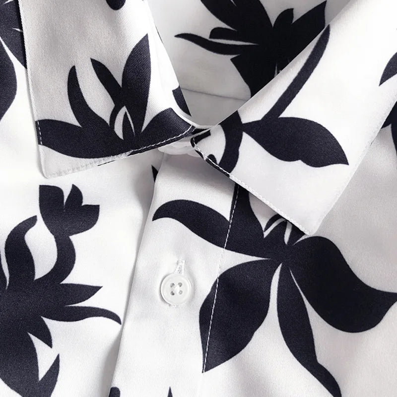 New 2021 luxury Men Classic Hibiscus Flowers Fashion 50% Silk Casual Shirts Shirt high quality Pocket Short sleeves #A48 Street King Limited
