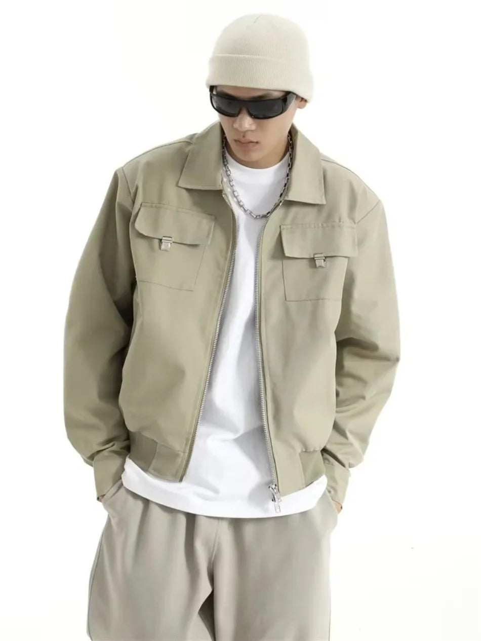 high street tooling bomber jacket mens spring retro double pocket loose short pilot coats lapel zipper khaki baseball jersey unique shorts style 3194