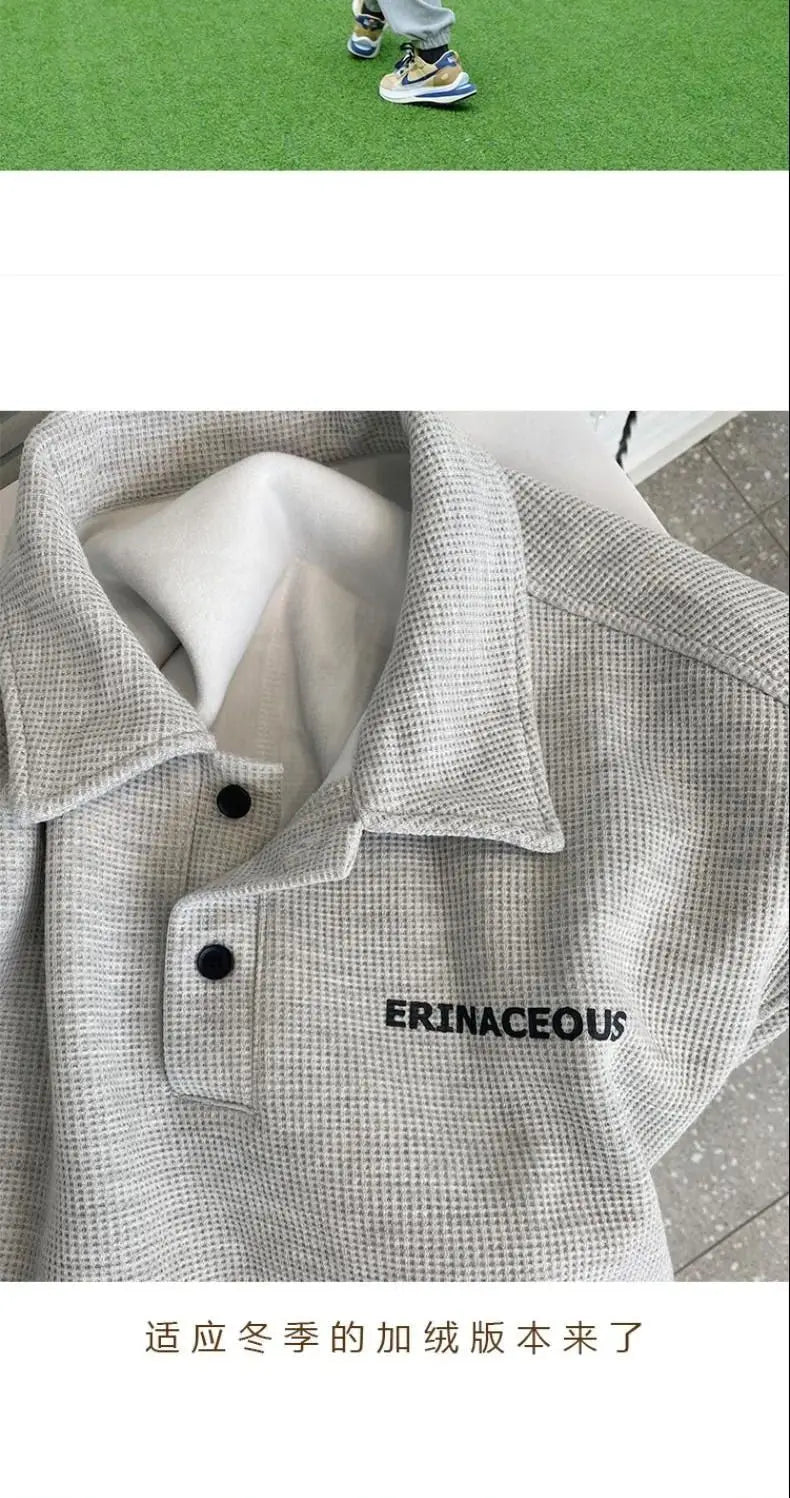 Spring new trendy brand ins loose casual polo lapel sweatshirt men's waffle top long-sleeved T-shirt women clothing y2k tops emo Street King Limited