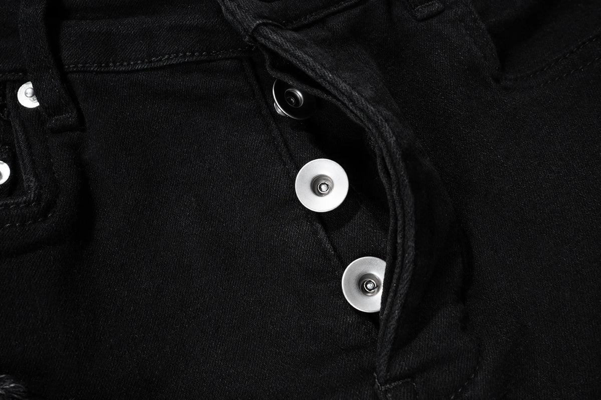 ro ribbons tassel high elasticity black jeans for men pantalones hombre straight baggy flare pnats oversized y2k denim trousers unique jeans style 3709
