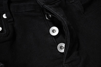 ro ribbons tassel high elasticity black jeans for men pantalones hombre straight baggy flare pnats oversized y2k denim trousers unique jeans style 3709