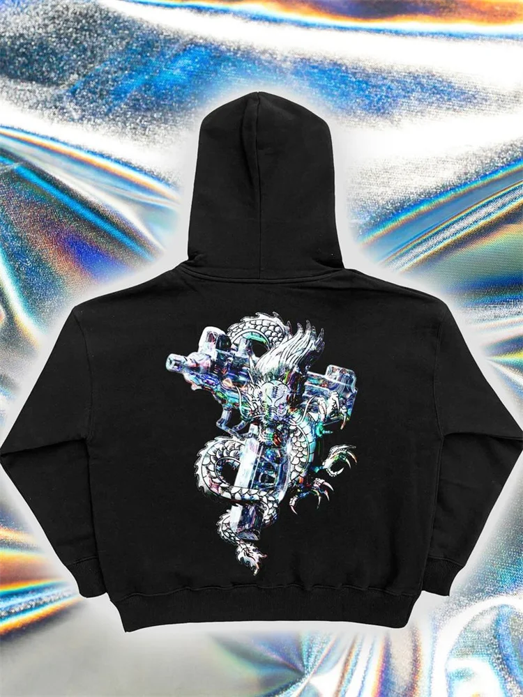 Y2k women's long sleeved hoodie oversize streetwear sweatshirt dark hip hop punk pattern printed vintage harajuku trendy wear Street King Limited