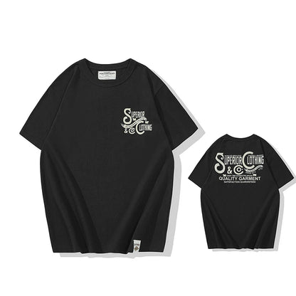Vintage Amekaji Letter Printed T-shirt Men 2022 Spring Summer New Round Neck Short Sleeve Motorcycle T Shirt Cotton Tees Street King Limited