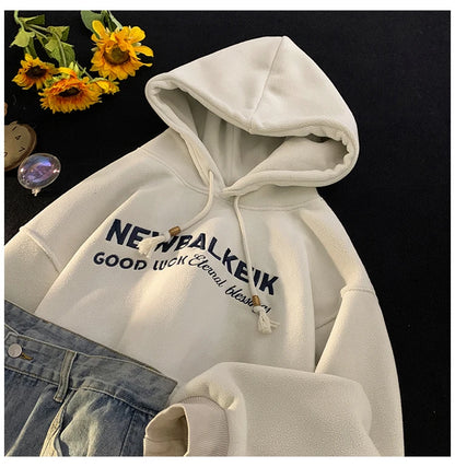 Winter Warm Thickened Casual Men's Hoodie Korean Fashion Embroidery Letters Sweater Harajuku Street Unisex Hoodies Street King Limited