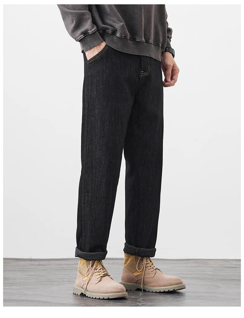 plus size 28 42 micro elastic jeans men classic fashion casual loose straight black denim jeans pant cityboy jeans long trousers unique jeans style 2016
