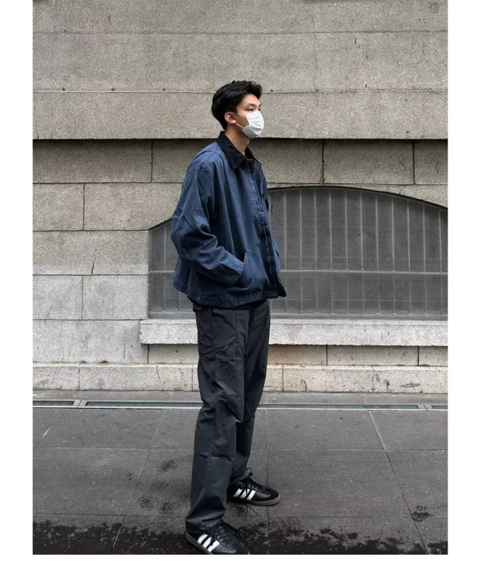 american trendy tooling mens jackets vintage solid distressed bomber coats patchwork zipper pocket high street short outwear unique shorts style 3460