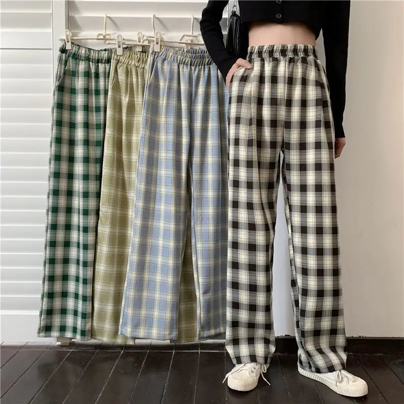Checkered Pants Plaid Women's Free Shopping Loose Straight Wide-leg Wild Straight Casual Plaid Street King Limited