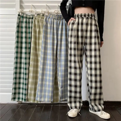 Checkered Pants Plaid Women's Free Shopping Loose Straight Wide-leg Wild Straight Casual Plaid Street King Limited