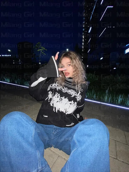 Hip Hop Streetwear Knitted Sweater Men Women Gothic Hassett Pattern Oversized Sweater Pullover Winter Harajuku Cotton sweater Street King Limited