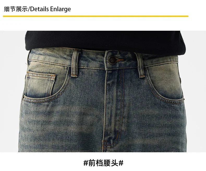 men broken hole patch loose casual plus size straight ripped denim pants jeans man streetwear fashion baggy jeans trousers unique jeans style 3048