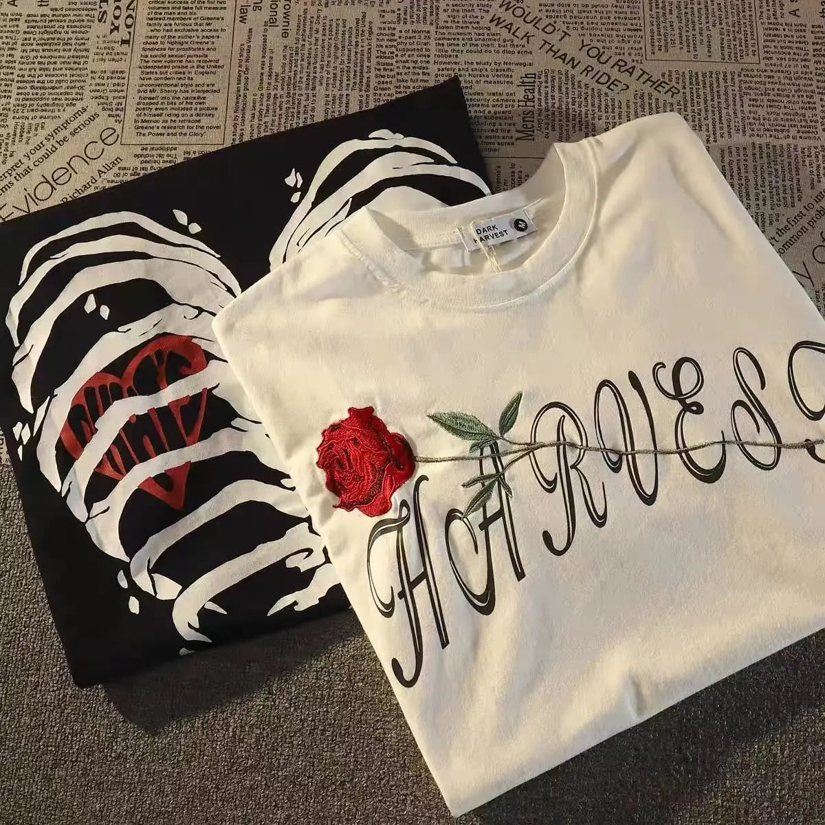 Pure cotton American retro dark skeleton short-sleeved T-shirts for men and women summer ins loose street style couple y2k tops Street King Limited
