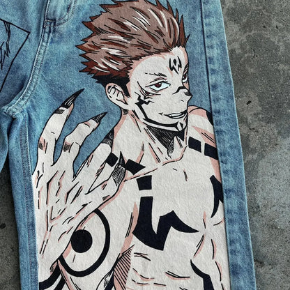 harajuku y2k baggy jeans the winged dragon of ra print wide leg denim pants popular anime jeans streetwear trouser men clothing unique jeans style 4450