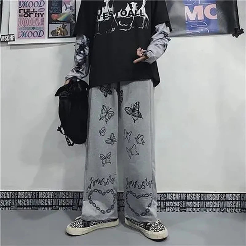 Wide Leg Summer Pants Clothes For Woman Korean Fashion Butterfly Print Harajuku Streetwear Y2k Clothes Pants Trousers Woman Street King Limited