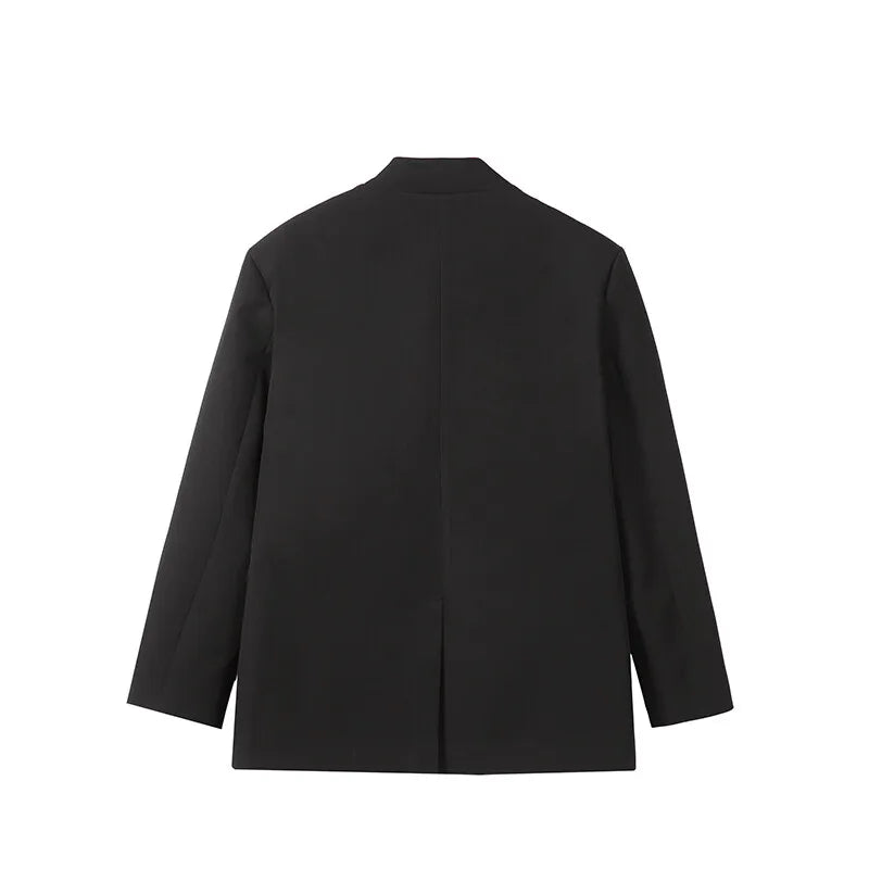 men fashion streetwear vintage stand collar loose casual black suit blazer jacket couple spring autumn coat outerwear unique default style 808