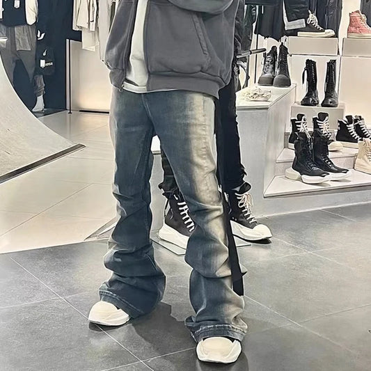y2k washed gradient jeans pants blue stretch floor mop pants distressed casual micro speaker baggy mens and womens flare jean urban skinny jeans