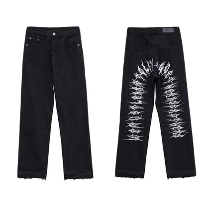 fashion back letters embroidery denim jeans mens casual zipper straight harajuku jean trouser hip hop streetwear pants joggers unique joggers style 4439