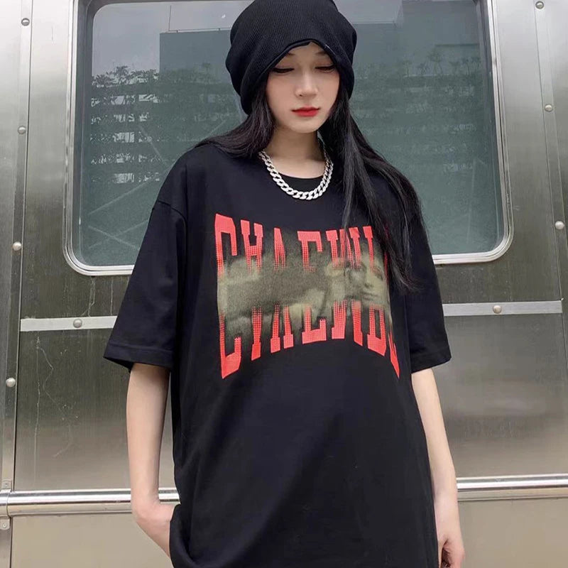 C.E T-shirts Men Woman Good Quality Cotton Casual Loose Vintage Abstract Face Printing Summer O-Neck CAVEMPT Top Tee Street King Limited