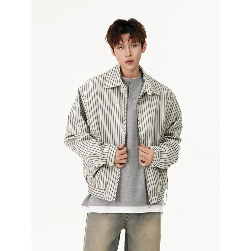 men women spring autumn streetwear fashion loose casual stripe bomber cargo jacket cityboy short coat outerwear military streetwear pants