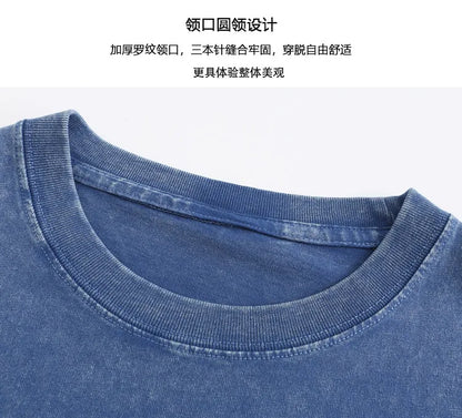 270g Heavyweight American Washed And Distressed Trendy Brand Loose Short-Sleeved T-Shirt For Men In Summer New Street Cotton Street King Limited