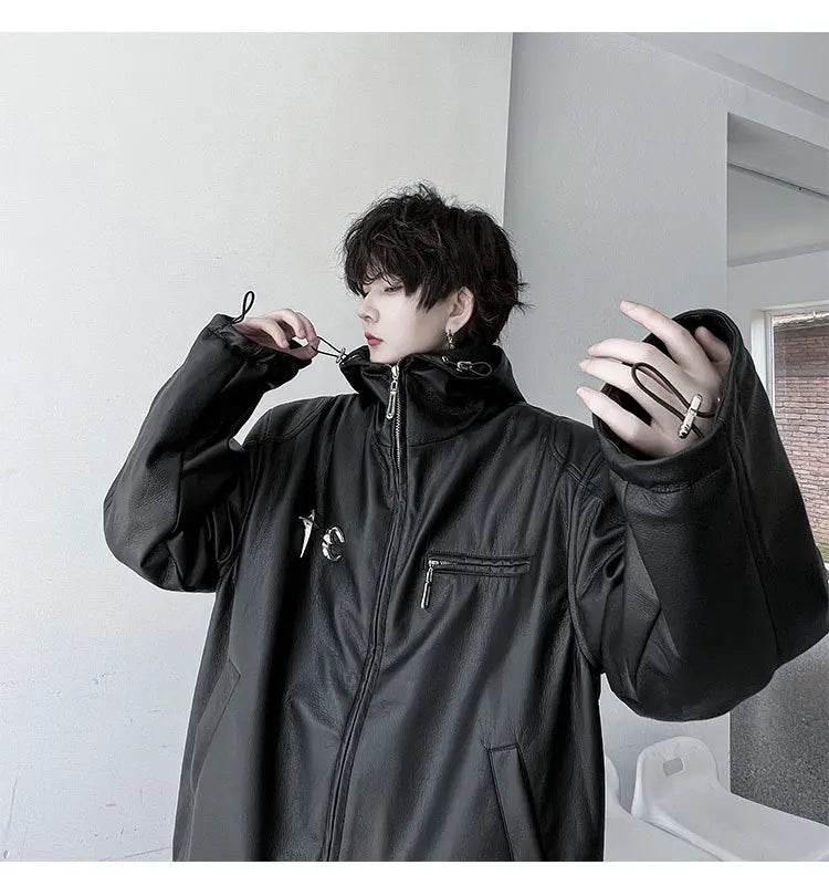 new 2024 men metal thug club pu leathers zippers bomber coats jackets down coats shirts cotton warm winter size 1 2 3 745 unique default style 3483