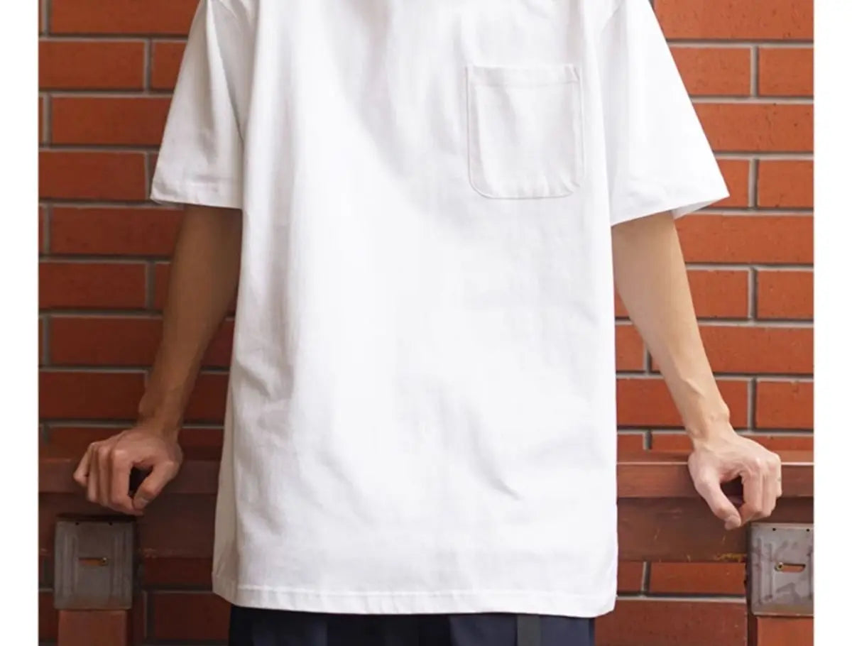 Korean trendy printed graphic T shirt street basic men y2k solid color simple personality pocket retro oversized T shirt Street King Limited